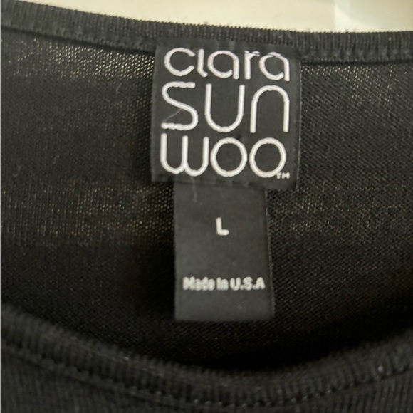 CLARA SUN WOO asymmetrical knit tunic top. Ruffle sleeve. Black,Like New. Large. - Picture 6 of 7